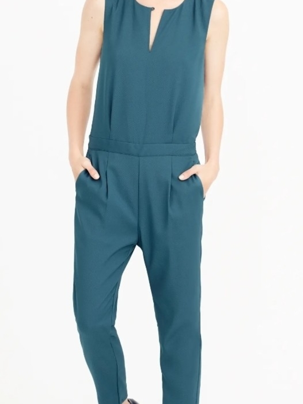 J. Crew Sleeveless Teal-Blue Notch Neck Jumpsuit